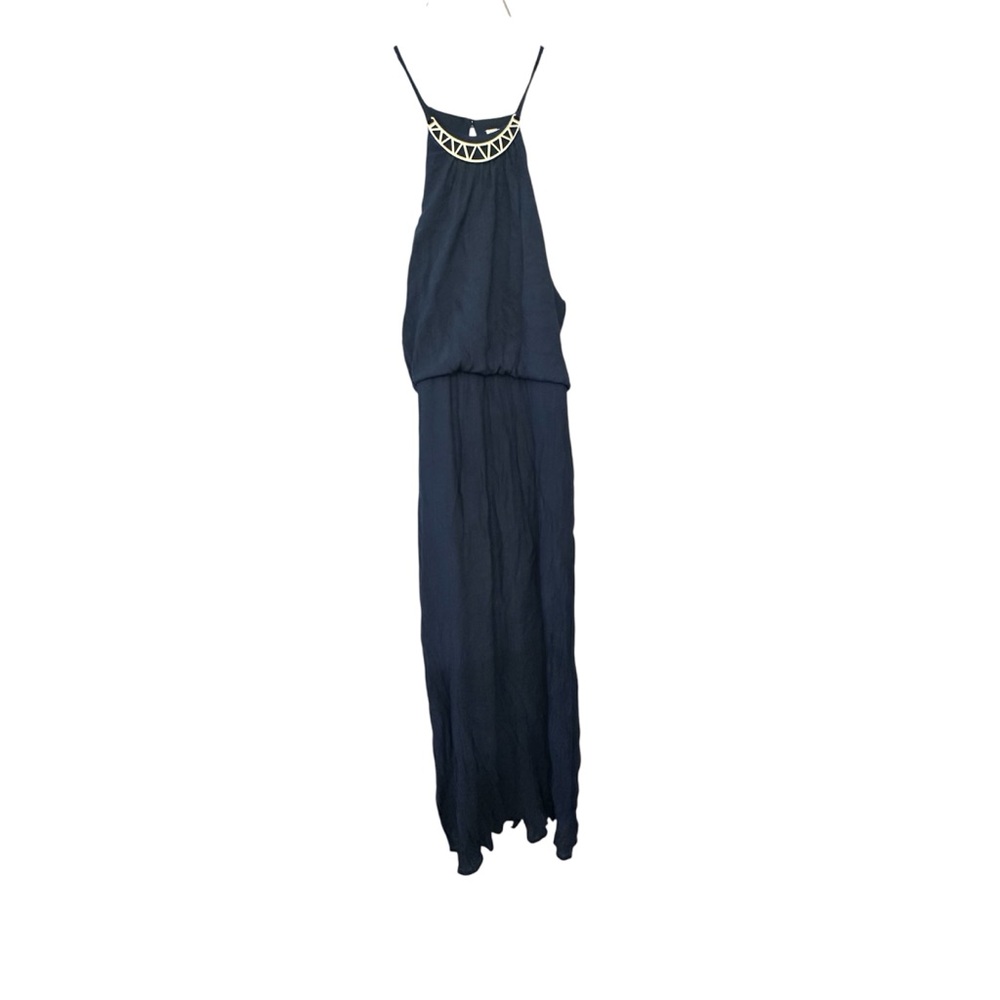 AUW Midnight Blue Maxi Dress with Geometric Neckline